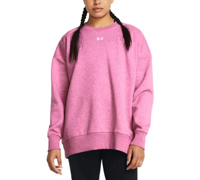 Shop Under Armour Women's Rival Fleece Oversized Crewneck Sweatshirt In Rebel Pink,white