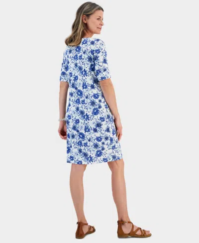 Shop Style & Co Women's Printed Boat-neck Elbow Sleeve Dress, Created For Macy's In Garden White