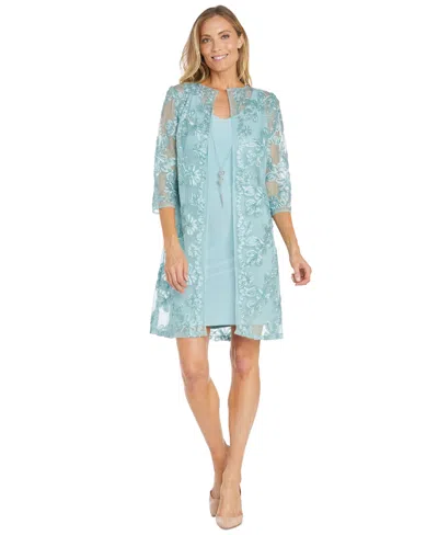 Shop R & M Richards Petite Embroidered Jacket And Dress In Slate