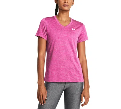 Shop Under Armour Women's Twist Tech V-neck Short-sleeve Top In Rebel Pink,white