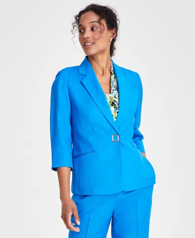 Shop Kasper Women's Linen-blend Notched-collar 3/4-sleeve Jacket In Riviera