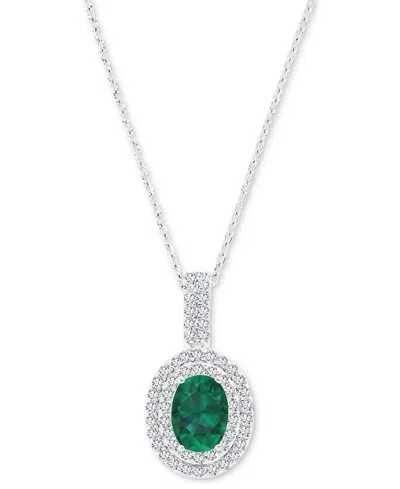 Shop Macy's Amethyst (1-1/20 Ct. T.w.) & Lab-grown White Sapphire (1/2 Ct. T.w.) Oval Halo Birthstone Pendant Ne In Emerald