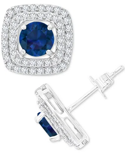 Shop Macy's Gemstone & Lab-grown White Sapphire (5/8 Ct. T.w.) Square Halo Birthstone Stud Earrings In Sterling 