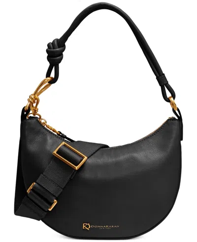 Shop Donna Karan Roslyn Small Leather Hobo Bag In Black,gold