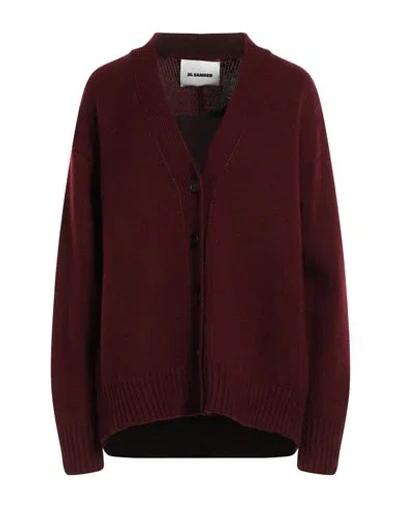 Shop Jil Sander Woman Cardigan Burgundy Size 2 Cashmere, Cotton, Polyester In Red