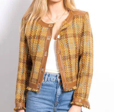Shop Central Park West Georgia Tweed Vegan Accent Jacket In Camel In Yellow