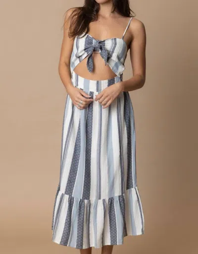 Shop En Creme Daisy Stripe Cut Out Midi Dress In White/blue Multi