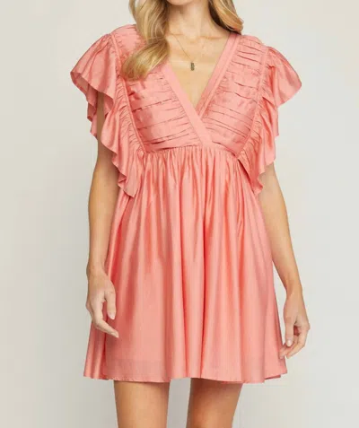 Shop Entro Flutter Sleeve Mini Dress In Papaya In Pink
