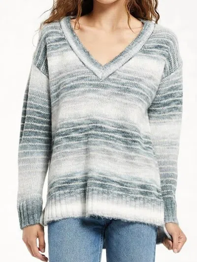 Shop Z Supply Autumn Stripe V-neck Sweater In Dusty Indigo In Multi
