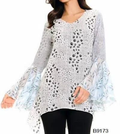 Shop Adore Chiffon Top With Bell Sleeves In Multi Colored In Grey