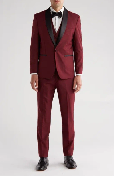 Shop Gino Vitale Premium Slim Fit 3-piece Tuxedo In Burgundy