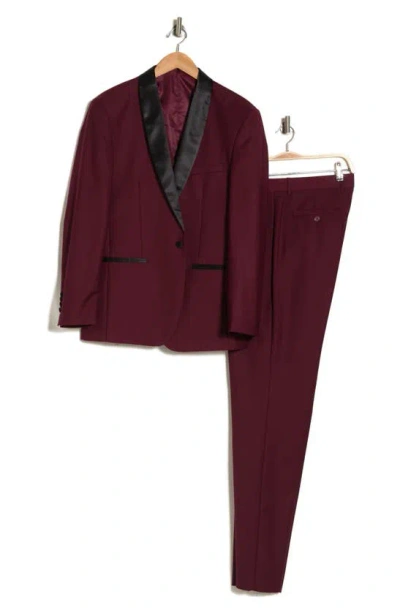 Shop Gino Vitale Premium Slim Fit 3-piece Tuxedo In Burgundy
