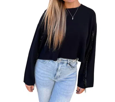 Shop Vocal Apparel Valentina Sweater Rhinestone Fringed Sleeves In Black