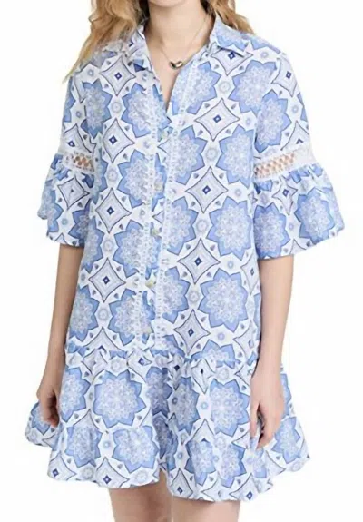 Shop Temptation Positano Tiered Drop Waist Mini Dress In White/blue