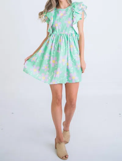 Shop Karlie Daisy Ruffle Poplin Dress In Green & Lavender In Blue