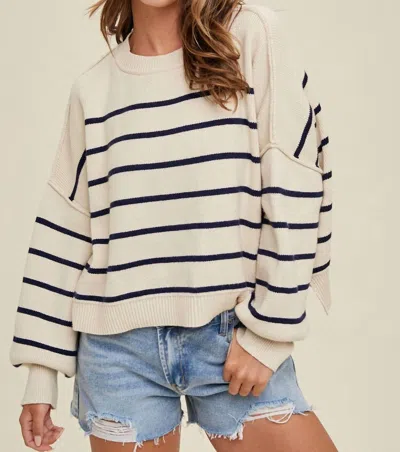 Shop Wishlist Cream & Navy Relaxed Sweater W/side Slits In Beige