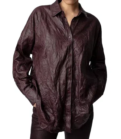 Shop Zadig & Voltaire Crinkled Leather Shirt In Rich Chocolate In Red