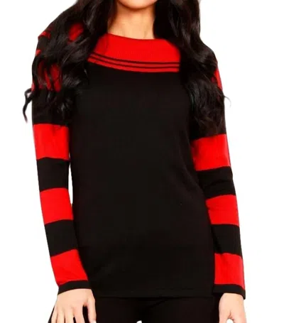 Shop Angel Apparel Stripe Cowl Neck Sweater In Black/red