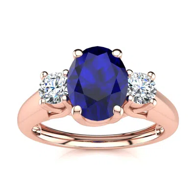 Shop Sselects 1 1/5 Carat Oval Shape Sapphire And Two Diamond Ring In 14 Karat Rose Gold In Multi