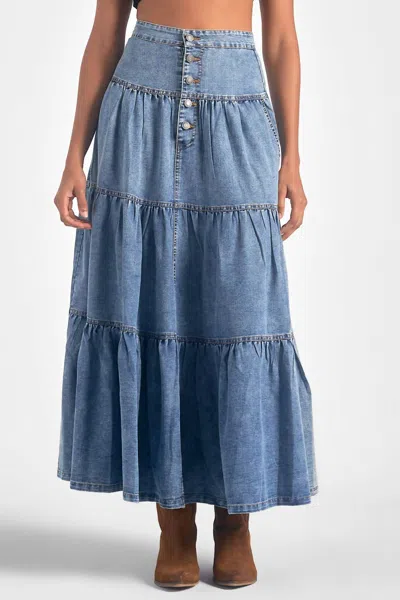 Shop Elan Maxi Tiered Skirt In Denim In Blue