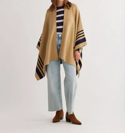 Shop Pendleton Lambswool Knit Blanket Cape In Camel/navy In Brown