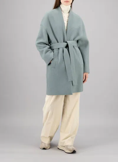 Shop Harris Wharf Women's Belted Cardigan Boiled Wool In Laurel In Grey