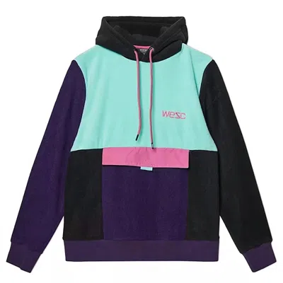 Shop Wesc Polar Fleece Colorblock Hoodie In Multicolor In Purple