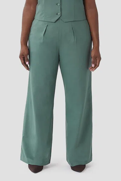 Shop Aam The Wool Wide Leg Pant In Teal In Green