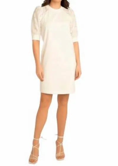 Shop Esqualo Sweatshirt Dress With Lace Sleeves In Off White In Beige