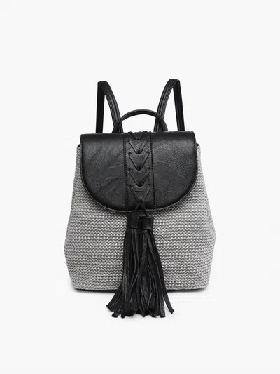 Shop Jen & Co. Women's Eleanora Straw Backpack W/ Vegan Leather Detail In Grey/black