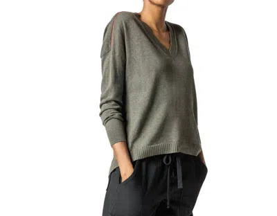 Shop Lilla P Wrapped Seam V-neck Sweater In Moss In Green