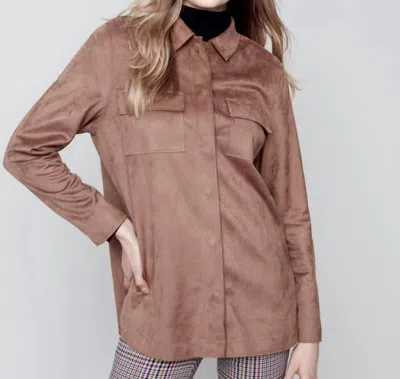 Shop Charlie B Solid Shirt Jacket In Truffle In Pink
