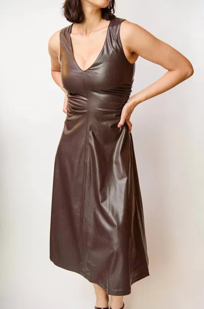 Shop Amanda Uprichard Sabal Faux Leather Midi Dress In Chocolate In Black