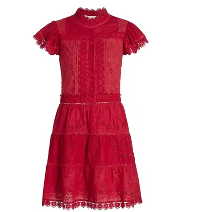 Shop Alice And Olivia Women Marina Tiered Embroidered Mini Dress In Cinnamon In Pink