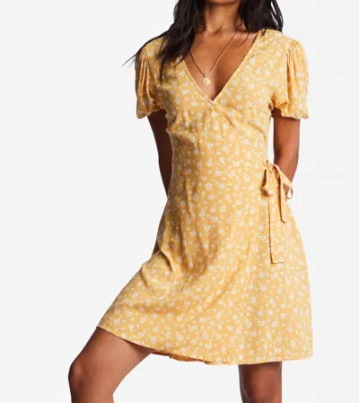 Shop Billabong Hot Tropics Mini Wrap Dress In Goldie In Yellow