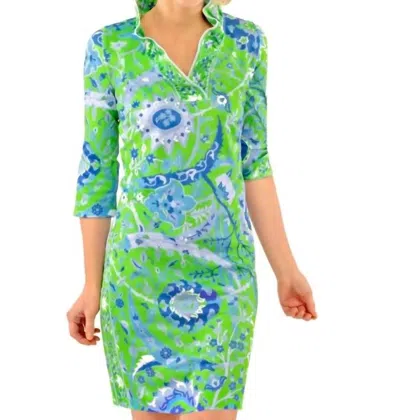 Shop Gretchen Scott Ruffneck Dress - Magic Carpet In Green/blue