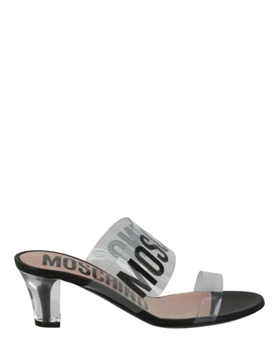 Shop Moschino Logo Transparent Heel Sandals In Multi