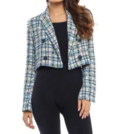 Shop Adore Tweed Crop Double Breasted Jacket In Blue Multi