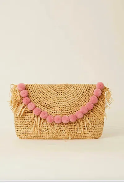 Shop Btb Los Angeles Sera Pom Pom Clutch In Natural / Orchid In Beige