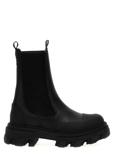 Shop Ganni Leather Ankle Boots In Black