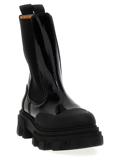 Shop Ganni Shiny Ankle Boots In Black