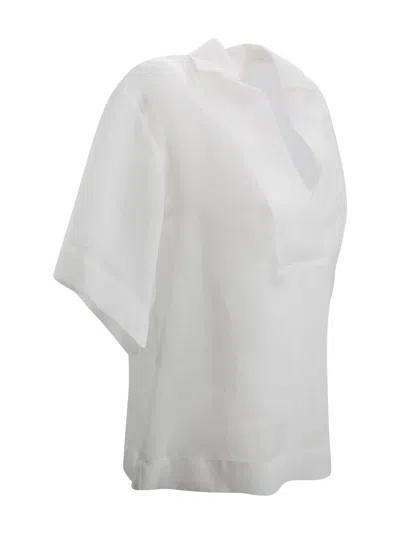 Shop Max Mara Gauze Ramié Polo Shirt In White