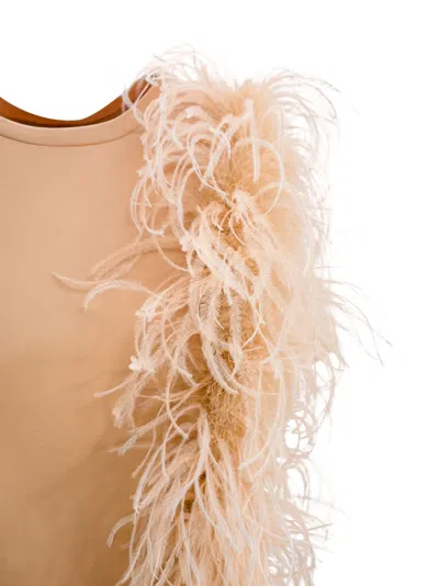 Shop Max Mara Jersey T-shirt With Feathers In Brown