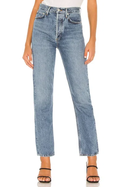 Shop Agolde 90's Pinch Waist High Rise Straight Jeans In Navigate In Blue