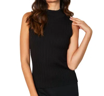 Shop French Kyss Sleeveless Braided Mock Neck Top In Black