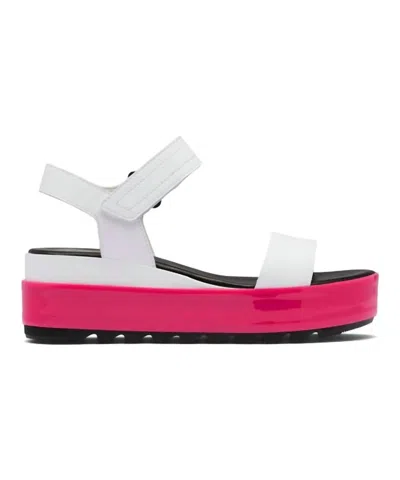 Shop Sorel Cameron Flatform Sandal In White/punch Pink