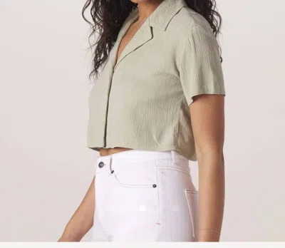 Shop The Normal Brand Ezra Crepe Cropped Shirt In Sage In Yellow
