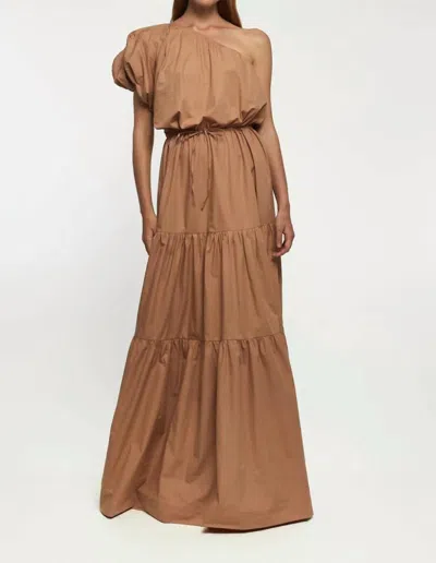 Shop S/w/f One Shoulder Puff Sleeve Maxi Dress In High Vibrations In Beige