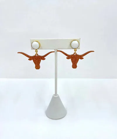 Shop Brianna Cannon Glitter Mini Texas Longhorn Earrings In Burnt Orange/white In Silver