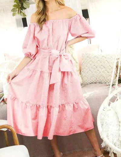 Shop Vine & Love Melissa Shoulder Puff Sleeve Dress In Red In Pink